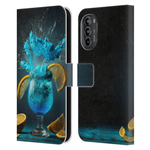 Spacescapes Cocktails Blue Lagoon Explosion Leather Book Wallet Case Cover For Motorola Moto G82 5G