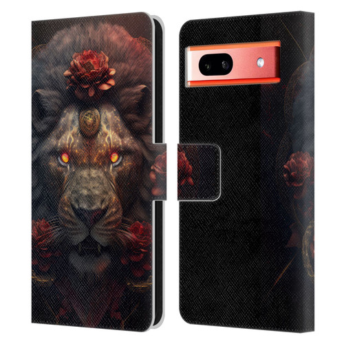 Spacescapes Floral Lions Crimson Pride Leather Book Wallet Case Cover For Google Pixel 7a