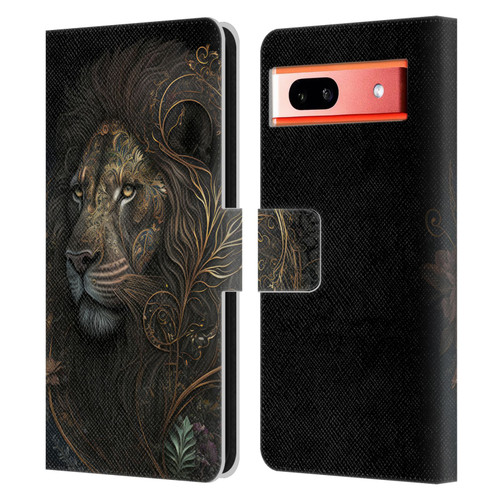 Spacescapes Floral Lions Golden Bloom Leather Book Wallet Case Cover For Google Pixel 7a