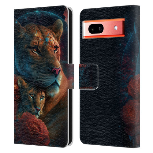 Spacescapes Floral Lions Star Watching Leather Book Wallet Case Cover For Google Pixel 7a