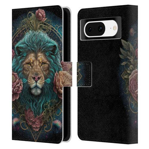 Spacescapes Floral Lions Aqua Mane Leather Book Wallet Case Cover For Google Pixel 8