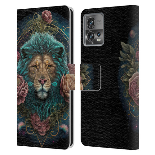 Spacescapes Floral Lions Aqua Mane Leather Book Wallet Case Cover For Motorola Moto Edge 30 Fusion