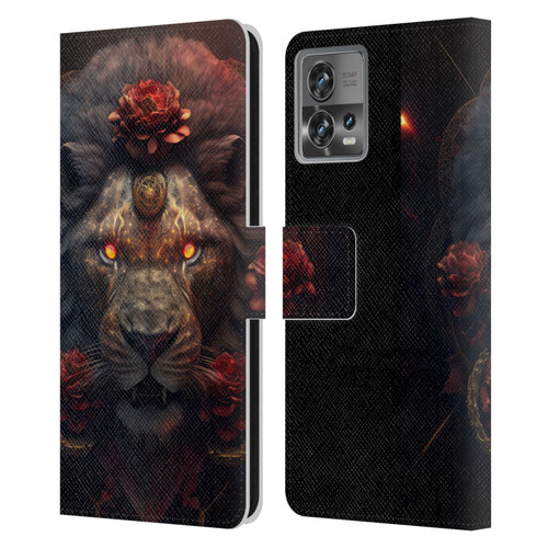 Spacescapes Floral Lions Crimson Pride Leather Book Wallet Case Cover For Motorola Moto Edge 30 Fusion