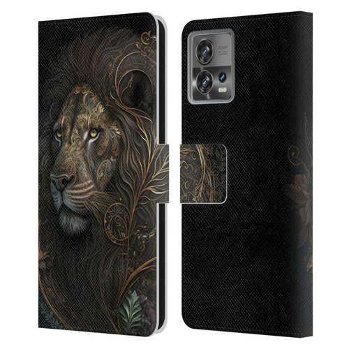 Spacescapes Floral Lions Golden Bloom Leather Book Wallet Case Cover For Motorola Moto Edge 30 Fusion