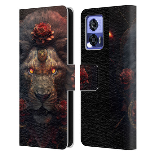 Spacescapes Floral Lions Crimson Pride Leather Book Wallet Case Cover For Motorola Edge 30 Neo 5G