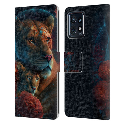 Spacescapes Floral Lions Star Watching Leather Book Wallet Case Cover For Motorola Moto Edge 40 Pro