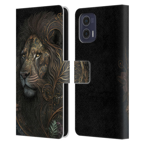 Spacescapes Floral Lions Golden Bloom Leather Book Wallet Case Cover For Motorola Moto G73 5G