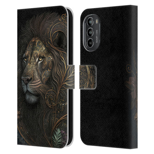 Spacescapes Floral Lions Golden Bloom Leather Book Wallet Case Cover For Motorola Moto G82 5G