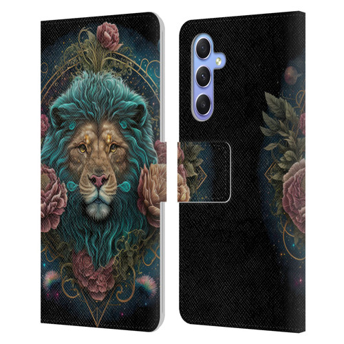 Spacescapes Floral Lions Aqua Mane Leather Book Wallet Case Cover For Samsung Galaxy A34 5G