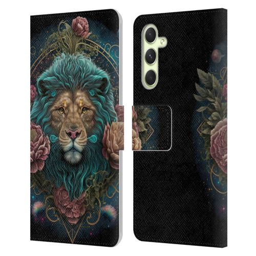 Spacescapes Floral Lions Aqua Mane Leather Book Wallet Case Cover For Samsung Galaxy A54 5G