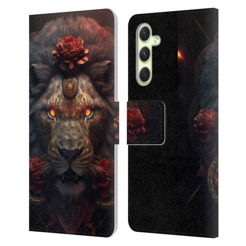 Spacescapes Floral Lions Crimson Pride Leather Book Wallet Case Cover For Samsung Galaxy A54 5G