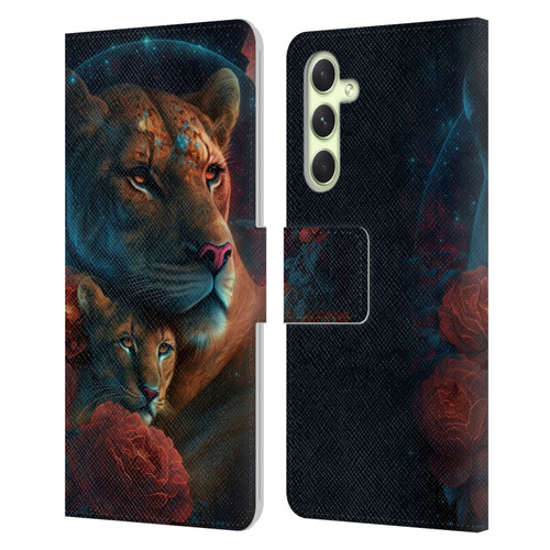 Spacescapes Floral Lions Star Watching Leather Book Wallet Case Cover For Samsung Galaxy A54 5G