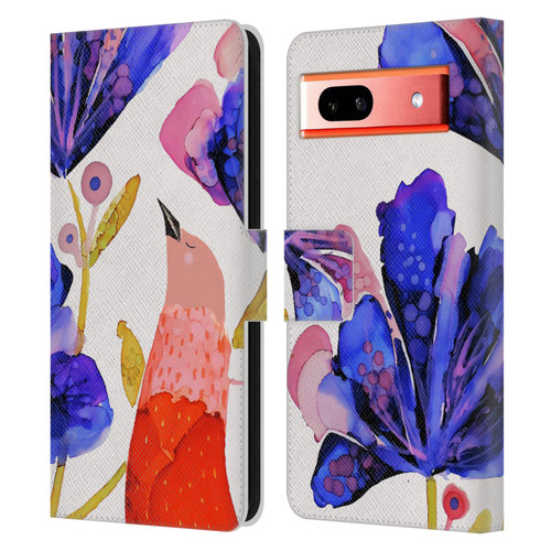 Sylvie Demers Birds 3 Red Leather Book Wallet Case Cover For Google Pixel 7a