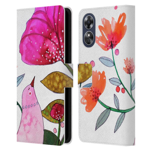 Sylvie Demers Birds 3 Crimson Leather Book Wallet Case Cover For OPPO A17
