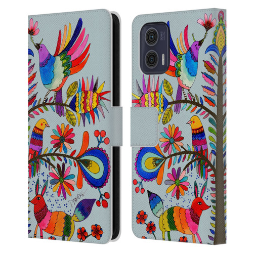 Sylvie Demers Floral Otomi Colors Leather Book Wallet Case Cover For Motorola Moto G73 5G