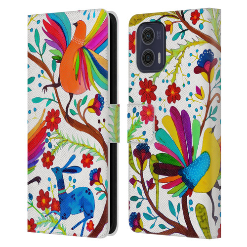 Sylvie Demers Floral Rainbow Wings Leather Book Wallet Case Cover For Motorola Moto G73 5G