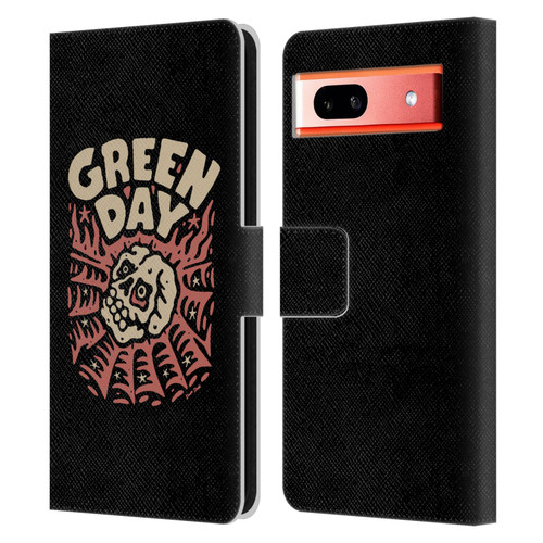 Green Day Graphics Skull Spider Leather Book Wallet Case Cover For Google Pixel 7a
