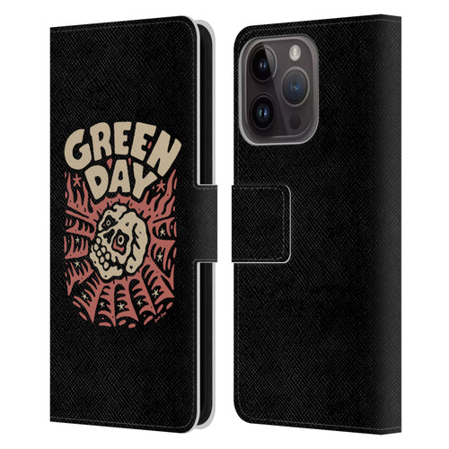Green Day Graphics Skull Spider Leather Book Wallet Case Cover For Apple iPhone 15 Pro