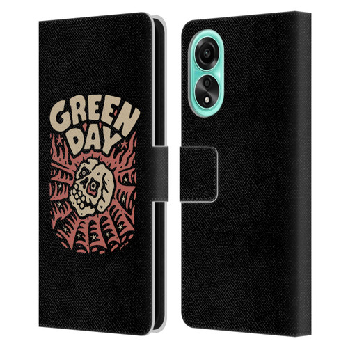 Green Day Graphics Skull Spider Leather Book Wallet Case Cover For OPPO A78 5G