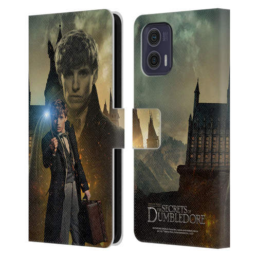 Fantastic Beasts: Secrets of Dumbledore Character Art Newt Scamander Leather Book Wallet Case Cover For Motorola Moto G73 5G