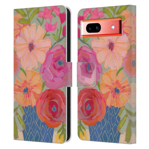 Suzanne Allard Floral Graphics Blue Diamond Leather Book Wallet Case Cover For Google Pixel 7a