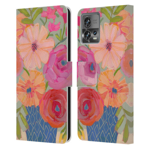 Suzanne Allard Floral Graphics Blue Diamond Leather Book Wallet Case Cover For Motorola Moto Edge 30 Fusion