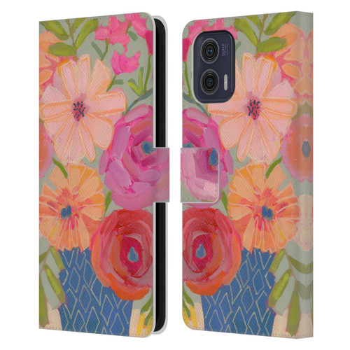 Suzanne Allard Floral Graphics Blue Diamond Leather Book Wallet Case Cover For Motorola Moto G73 5G