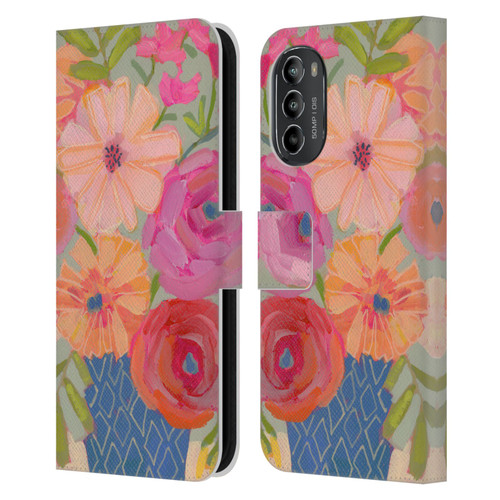 Suzanne Allard Floral Graphics Blue Diamond Leather Book Wallet Case Cover For Motorola Moto G82 5G