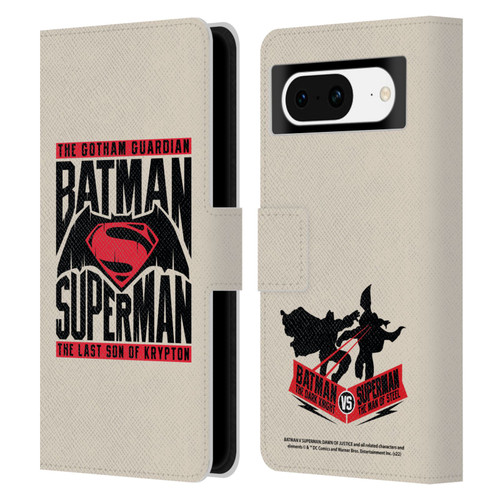 Batman V Superman: Dawn of Justice Graphics Typography Leather Book Wallet Case Cover For Google Pixel 8