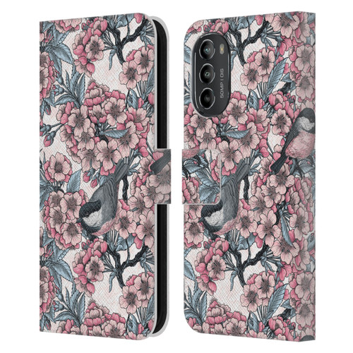Katerina Kirilova Floral Patterns Cherry Garden Birds Leather Book Wallet Case Cover For Motorola Moto G82 5G
