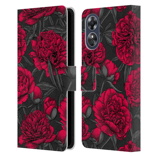 Katerina Kirilova Floral Patterns Night Peony Garden Leather Book Wallet Case Cover For OPPO A17