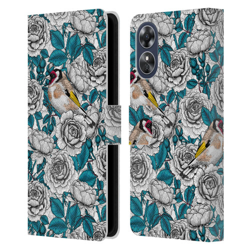 Katerina Kirilova Floral Patterns White Rose & Birds Leather Book Wallet Case Cover For OPPO A17