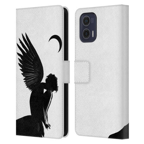 LouiJoverArt Black And White Angel Leather Book Wallet Case Cover For Motorola Moto G73 5G