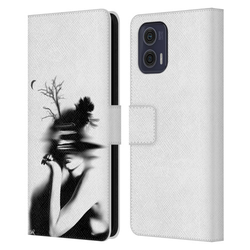 LouiJoverArt Black And White The Mystery Of Never Leather Book Wallet Case Cover For Motorola Moto G73 5G