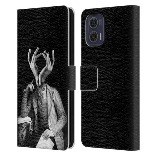 LouiJoverArt Black And White Sensitive Man Leather Book Wallet Case Cover For Motorola Moto G73 5G