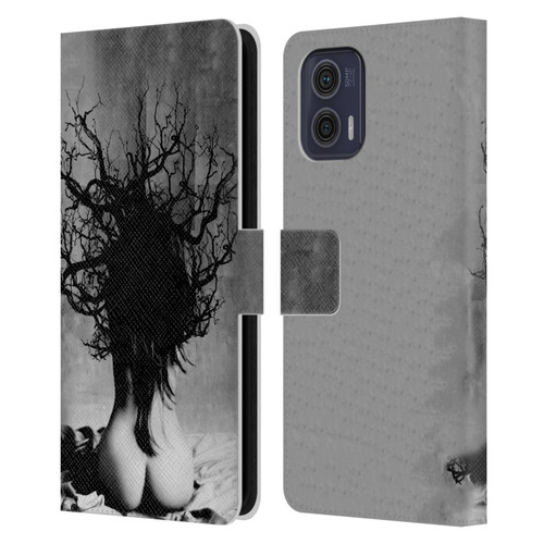 LouiJoverArt Black And White She Oak Leather Book Wallet Case Cover For Motorola Moto G73 5G