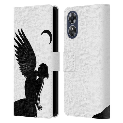 LouiJoverArt Black And White Angel Leather Book Wallet Case Cover For OPPO A17