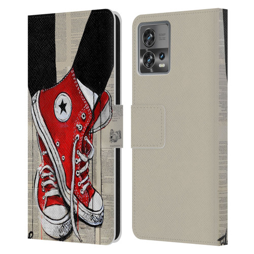 LouiJoverArt Red Ink Shoes Leather Book Wallet Case Cover For Motorola Moto Edge 30 Fusion