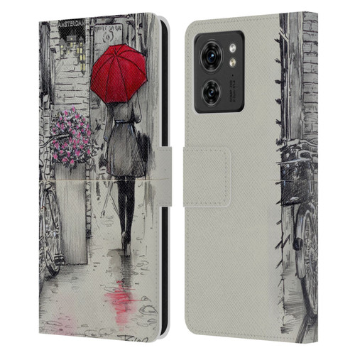 LouiJoverArt Red Ink Amsterdam Walk Leather Book Wallet Case Cover For Motorola Moto Edge 40