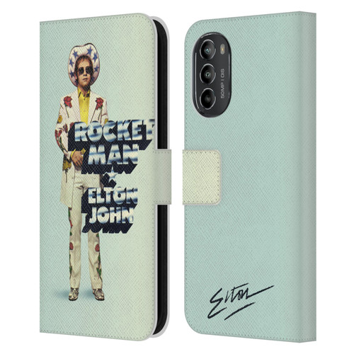 Elton John Artwork Rocket Man Single Leather Book Wallet Case Cover For Motorola Moto G82 5G