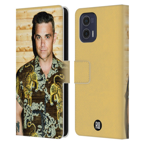 Robbie Williams Calendar Tiger Print Shirt Leather Book Wallet Case Cover For Motorola Moto G73 5G