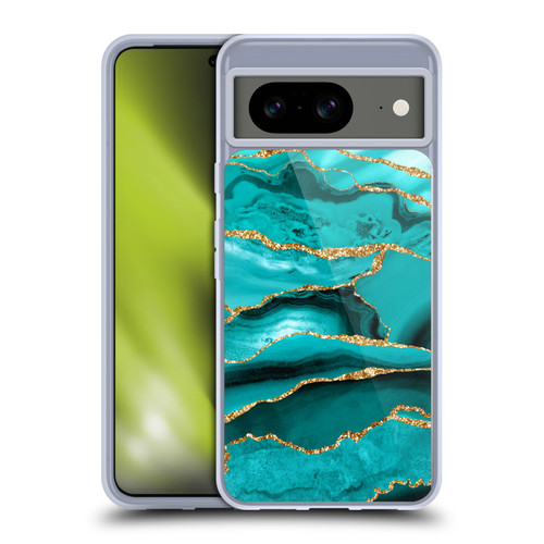 UtArt Malachite Emerald Aquamarine Gold Waves Soft Gel Case for Google Pixel 8