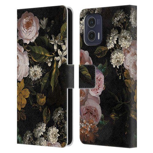 UtArt Antique Flowers Roses And Baby's Breath Leather Book Wallet Case Cover For Motorola Moto G73 5G