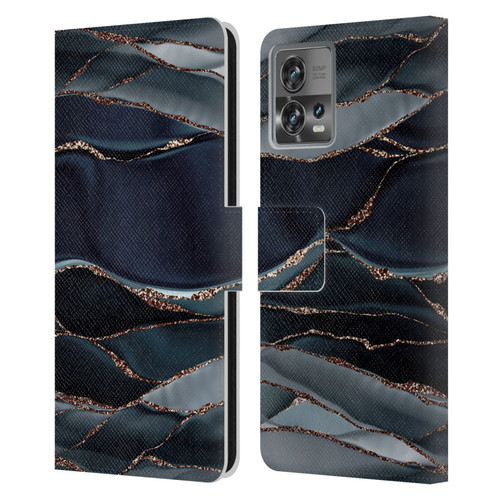 UtArt Dark Night Marble Waves Leather Book Wallet Case Cover For Motorola Moto Edge 30 Fusion