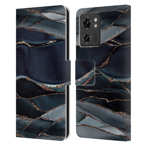 UtArt Dark Night Marble Waves Leather Book Wallet Case Cover For Motorola Moto Edge 40