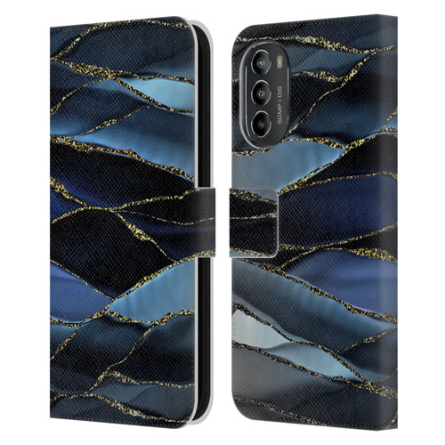 UtArt Dark Night Marble Deep Sparkle Waves Leather Book Wallet Case Cover For Motorola Moto G82 5G