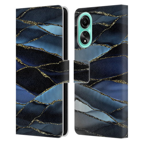 UtArt Dark Night Marble Deep Sparkle Waves Leather Book Wallet Case Cover For OPPO A78 5G