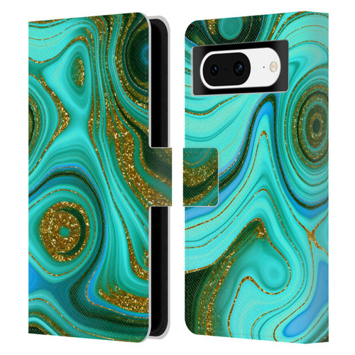 UtArt Malachite Emerald Liquid Gem Leather Book Wallet Case Cover For Google Pixel 8