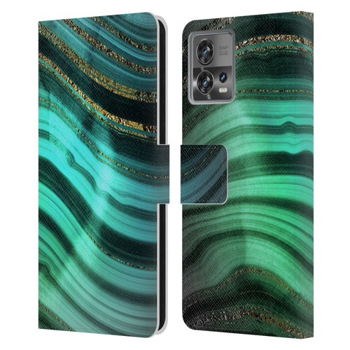 UtArt Malachite Emerald Glitter Gradient Leather Book Wallet Case Cover For Motorola Moto Edge 30 Fusion