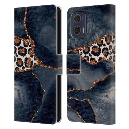 UtArt Wild Cat Marble Leopard Leather Book Wallet Case Cover For Motorola Moto G73 5G